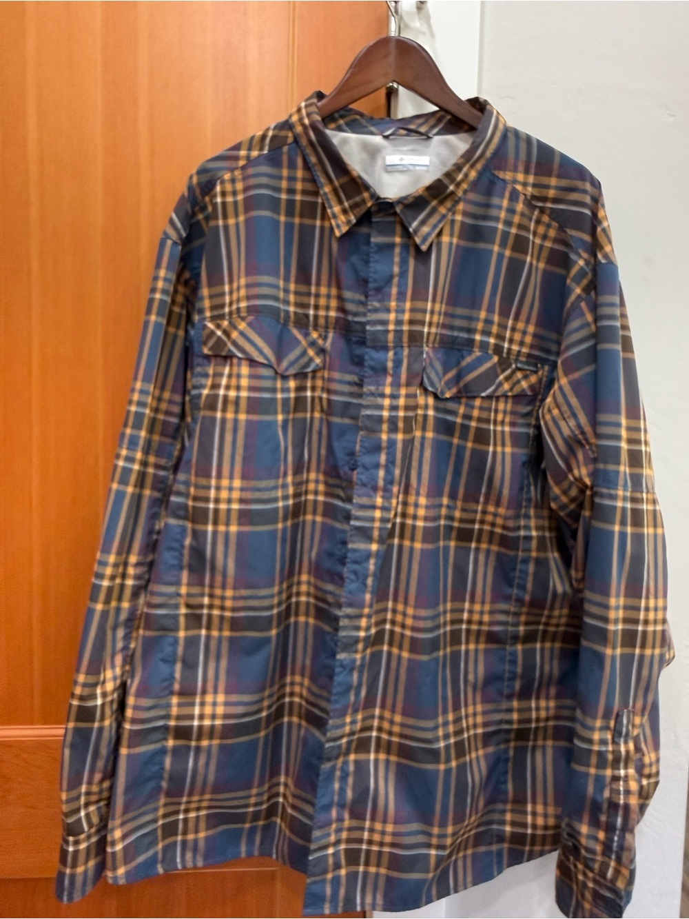 Casual Plaid Button-Down Shirt - Navy & Mustard
